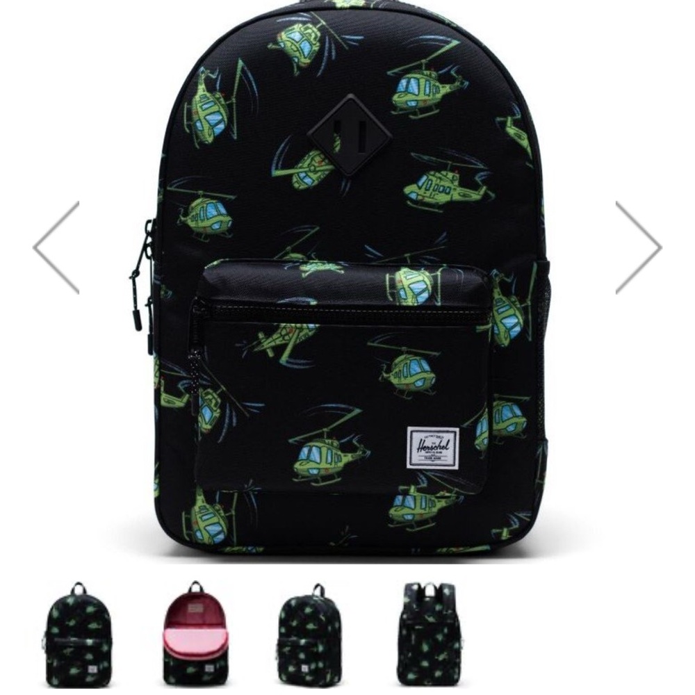 ISO: Herschel Youth Heritage XL Backpack - Black and Green Helicopter Print